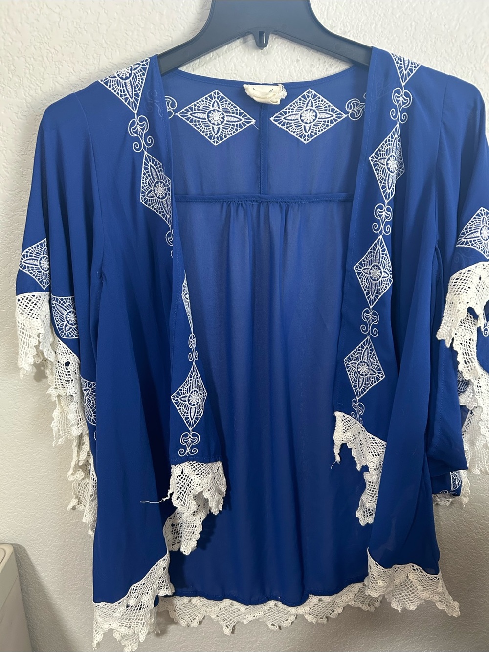 Pins & Needles Royal Blue Embroidered Lace-Trim Kimono